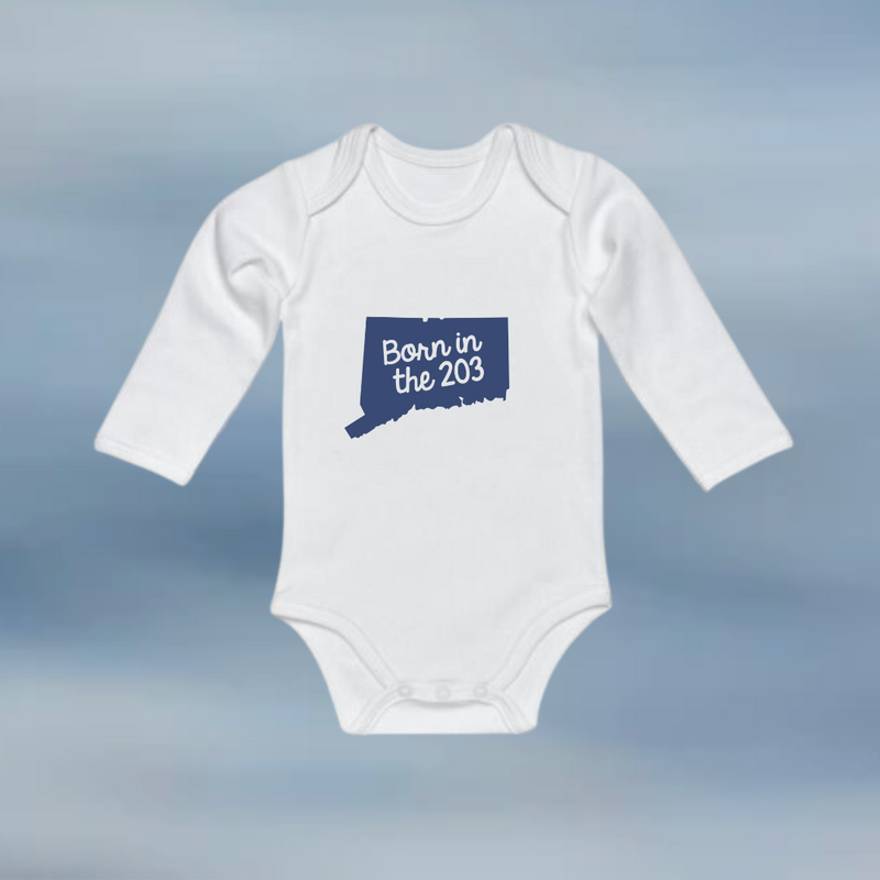 Born In The 203-  Long Sleeve Onesie