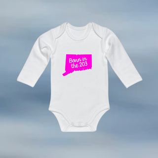 Born In The 203-  Long Sleeve Onesie